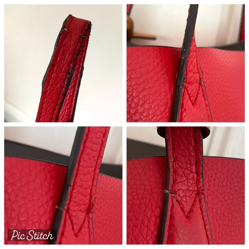 Tory Burch Perry Red Pebble Leather Triple Compartment Tote/Shoulder Bag - Picture 15 of 16